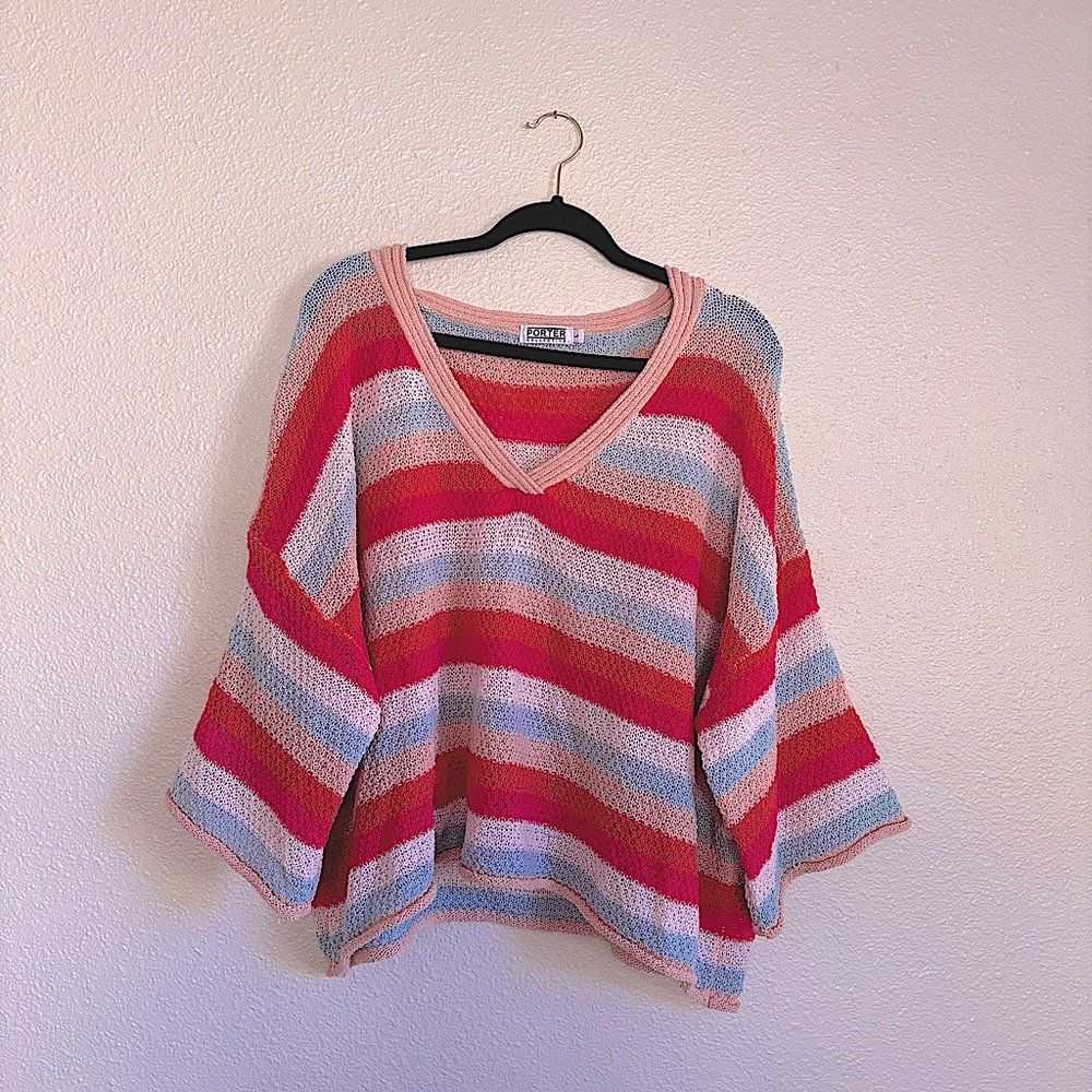 Porter Collective Striped Baggy Knit V-Neck Sweater